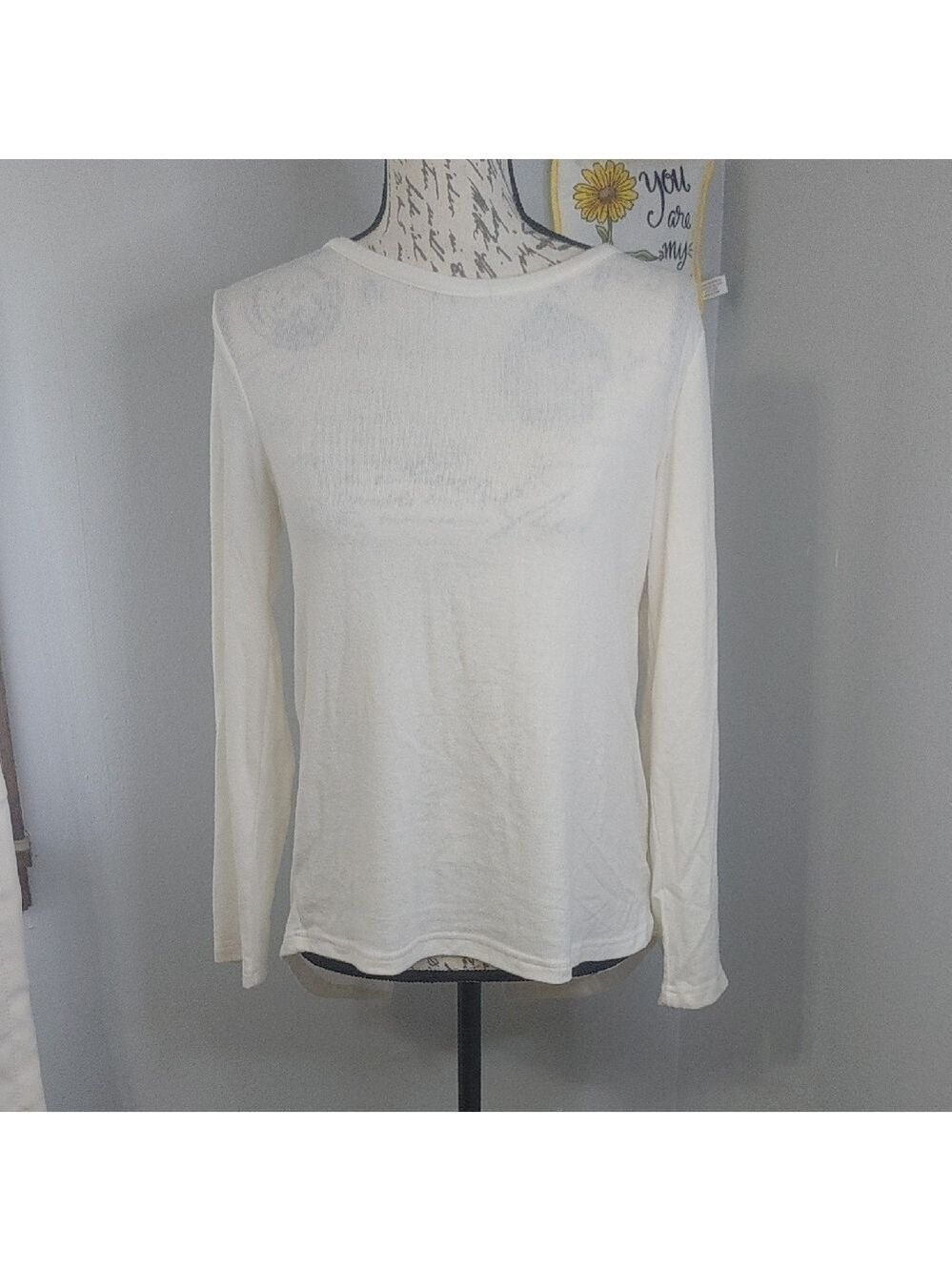 ZYIA Cream Relaxed Split Back Knit Light Yoga Top See Through S-M
